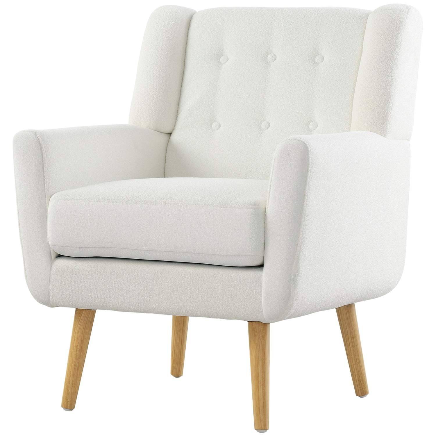 Lænestol Stue Wing Stol Polstret Tuftet Lounge Chair Afslapningsstol med Teddy Fleece Look Træben Polstret Stol til Soveværelse