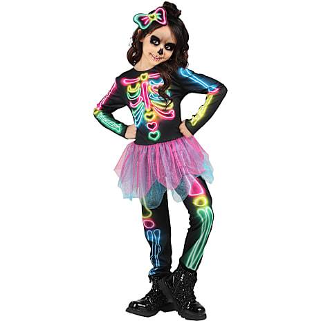Halloween neon skelet kostume str. 116