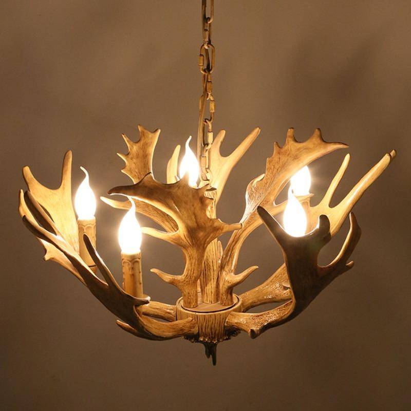 Kronljuskrona med horn Vintage Restaurang Klädbutik Kreativ Personlighet Vardagsrum Stuga Kronljuskrona elfben