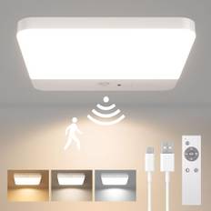 FULEN LED-taklampa, rörelsesensor, sladdlös badrumstaklampa batteridriven, uppladdningsbar magnetisk montering, duschlampa för bad, veranda, trappor, garage, 3 färgtemperaturer, fjärrkontroll