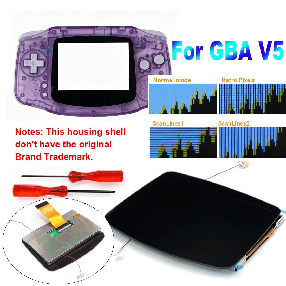 HISPEEDIDO HD 720x480 Laminated Screen For GBA IPS V5 LCD Drop-in Desaturation Kits With Housign Shell For Game Boy Advance