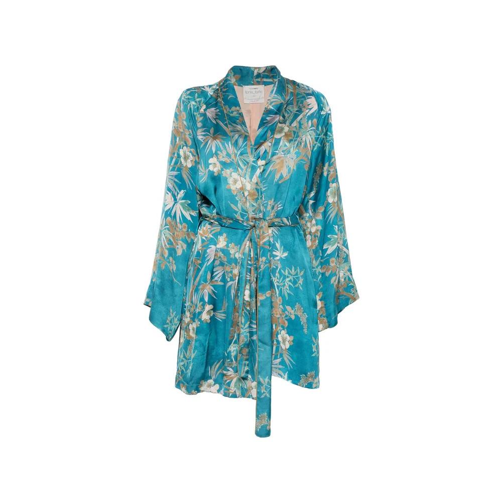 Forte Forte Blomstret Satin Kimono - Bluser og skjorter - Dame - Blå - S - Satin