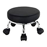 WKWKER Rullsits PU-läder låg rund rullpall liten pall med universella roterande hjul för hemmakontor garage butik fitness sport, H: 21,8 cm (svart)