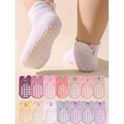 20/10/5 par baby 3D tulpan- och rosettjacquard strumpor i medelhöjd, mjuka bekväma andningsbara halkfria golvstrumpor, 0–36 månader för babyflicka och - Multifärgad (Multi-size)