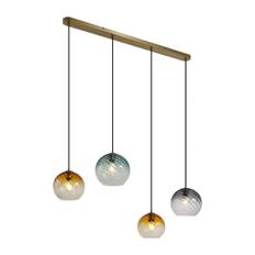 Bronze pendellampe med røgfarvet, ravfarvet og grønt glas rektangulær 4-lys - Bao