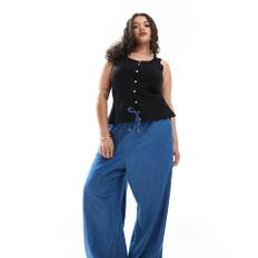 New Look Curve - Blå pull-on-denimbukser med vide ben