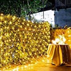 LARS360 LED-ljusnät 6 x 4 m 480 lysdioder utomhus och inomhus ljusslinga med 8 ljuslägen varmt vitt ljuskedjelät IP44 vattentät med kontakt för jul, halloween, bröllop, fest