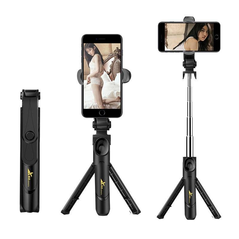 Trådlöst bluetooth stativ selfie stick horisontell och vertikal fotografering live mobiltelefon stativ selfie med fjärr selfie sticks - Vit