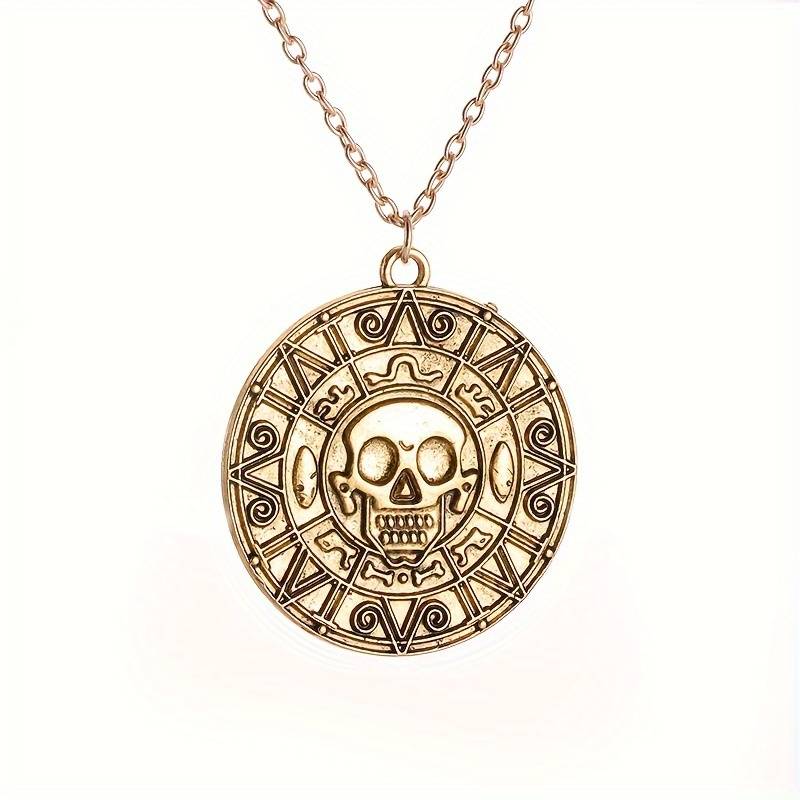 Retro Gothic Pirates Of Caribbean Skeleton Aztec Pendant Necklace Men's Fashionable And Accessories