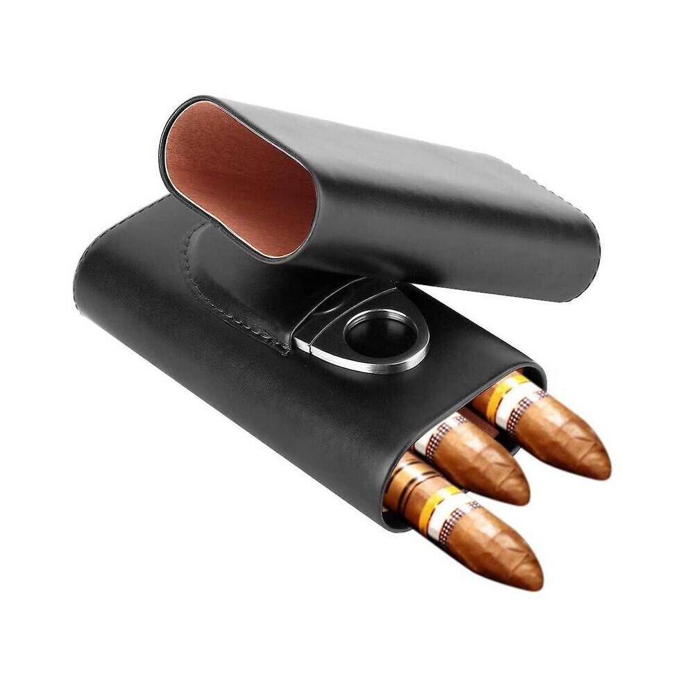 3-delat cigarrfodral, cigarrfodral i äkta läder med kniv i rostfritt stål