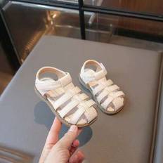 1 par toddler sandaler stängd tå, pojkar & flickor Retro mjuk botten vävda strandskor, - Beige (EUR22,EUR23,EUR24,EUR25,EUR26,EUR27,EUR28,EUR29,EUR30,EUR31)