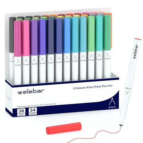Welebar 0,4 spetspennor set för Cricut Maker 3/Maker 4/Explore 3/Explore 4/Air 2, 36-pack Ultimate Fine Point-pennor för att skriva och rita, kompatibla med Cricut Machines