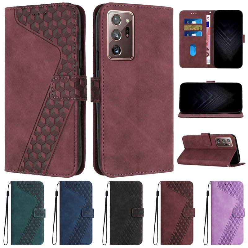 För Samsung Galaxy Note 20 Ultra 5G Fodral Geometriskt Läder Plånboksfodral För Etui Samsung Note20 Ultra 8 9 10+ 10 Lite Telefonskal claret