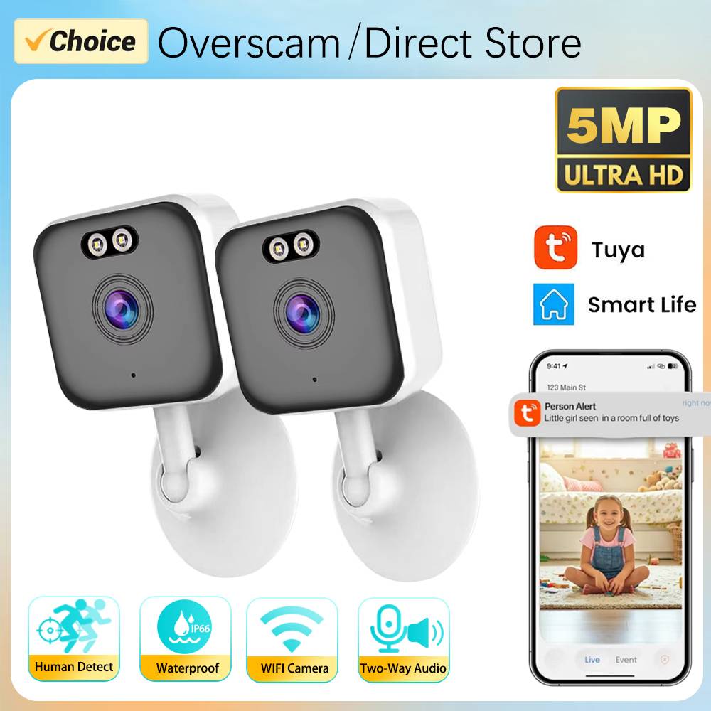 5MP Tuya Smart Mini WiFi IP Camera Indoor Wireless Compact Camera Home Security Two-Way Audio CCTV Surveillance Block Camera