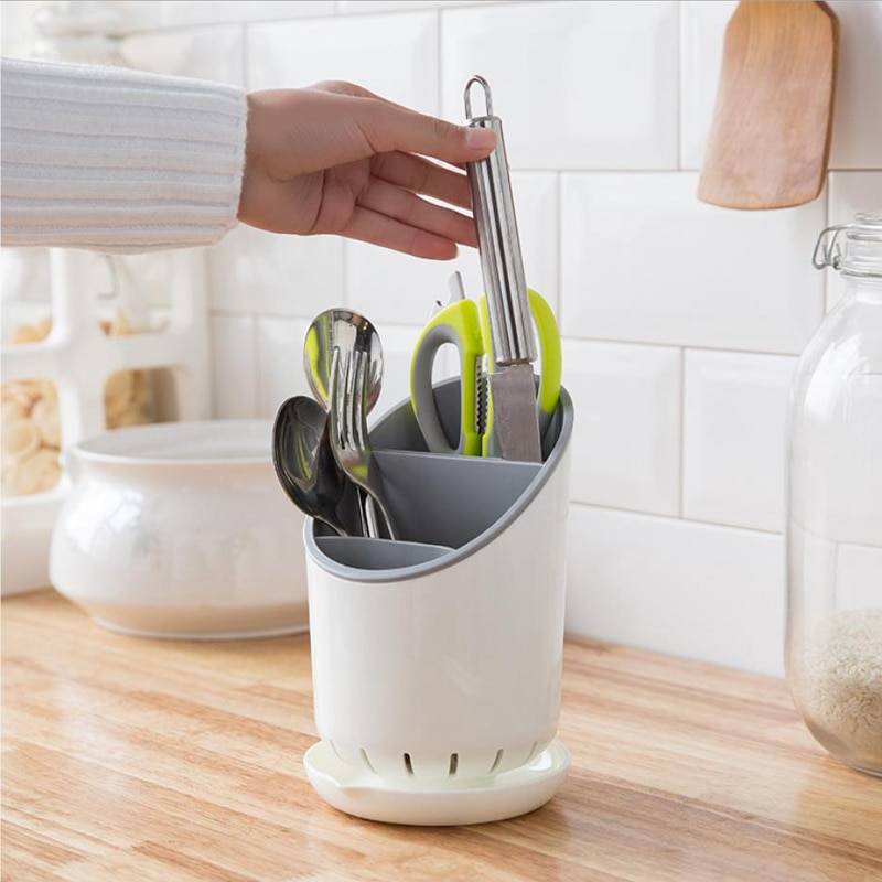 Bestick förvaringshållare plast avloppsbehållare avloppsbehållare torkställning servis bord kniv sked gaffel behållare köksredskap - Grön