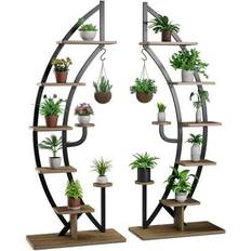 Plantställ i metall i 6 våningar, halvmånformad stege med krokar, blomkrukor, displayhylla för vardagsrum, sovrum, balkong (2) - Multifärgad