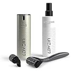 Layzin Ärr & Striae Microneedling Set | Stimulerar hudförnyelse | förbättrar hudens elasticitet | Set med Serum 04-spak, rullhuvuden 0,55 mm (storlek M) och 1,2 mm (storlek L), Layzin Cleansing Spray