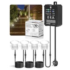 HIBOITEC 10 st lågspänning LED-decklights, vattentäta IP67 utomhusdäcklampor med timer och fotocellsensor, dimbar däck- och uteplatsbelysning med skymning till gryning sensor för trädgård (cool vit)