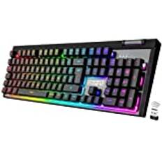 Empire Gaming - Clavier Gaming RF-K308 Sans Fil AZERTY (Layout Français) - Wireless Keyboard 2.4 GHz RGB - PC PS4 PS5 Xbox One/Series - Molette de Volume - 12 Touches Multimédia