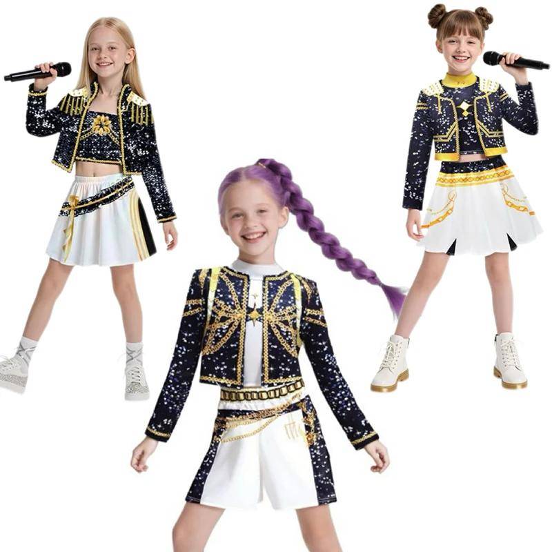 Barn Flickor Kpop Demon Hunter Cosplay Rumi Zoey Mira Cosplay Kostymset 3D-tryck Barn Scenföreställningskläder Halloweenfest cm
