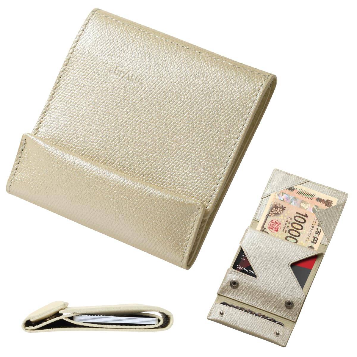 Abrasus Slim Leather Wallet for Men and Made in Pearl Ivory Women, Japan,