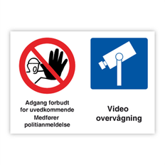 Skilt Info Adgang forbudt Videoovervågning