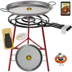 COMBOI Paella-Set für Paella-Pfanne, Butangas, 60 cm, Paella-Pfanne 70 cm + Paella-Pfanne 42 cm, Gasregler, Schlauch, Halterung, verstärkte Füße, Wasserwaage, Schürze, digitales Rezeptbuch