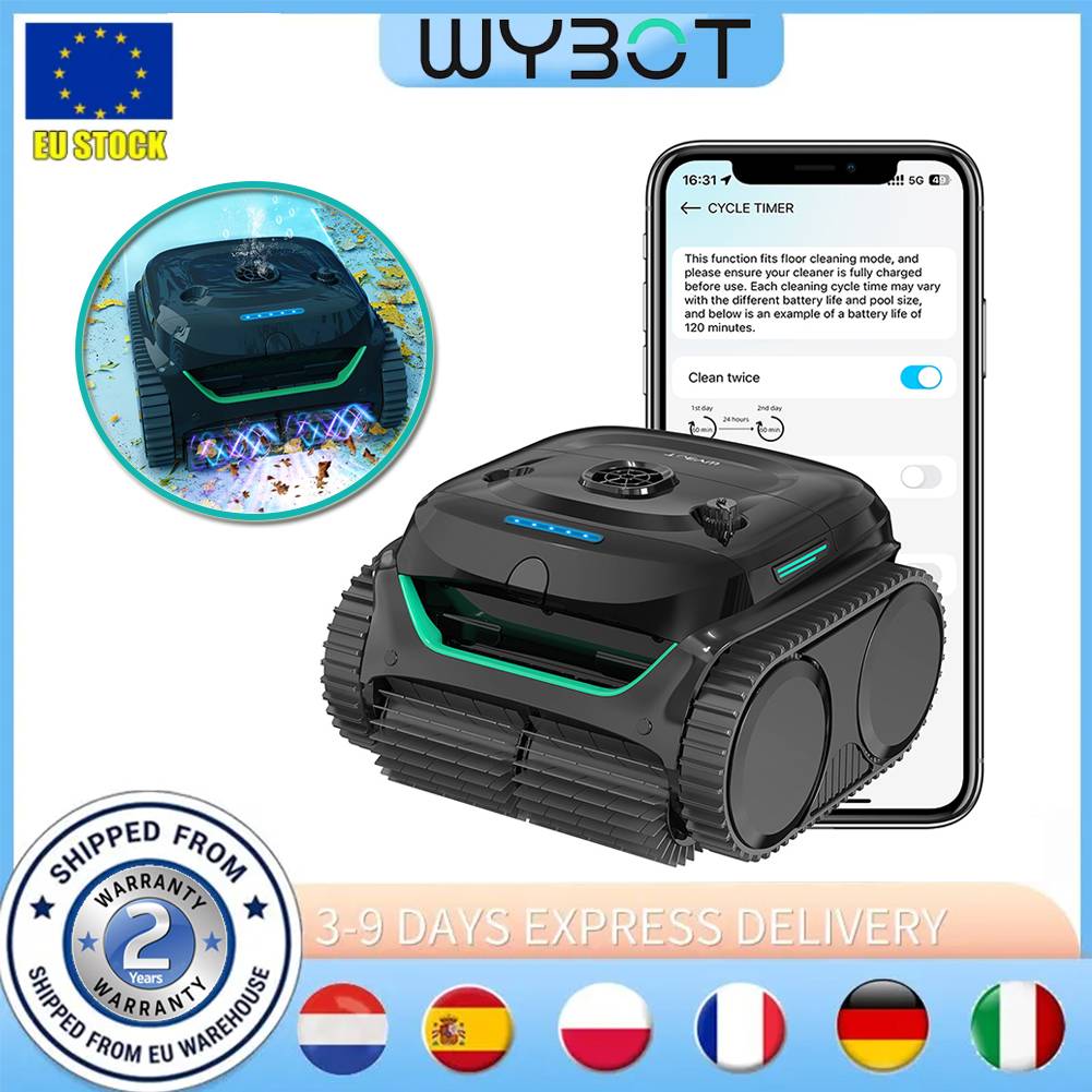 WYBOT C2 Cordless Pool Robot Vacuum 3592 GPH Suction Dual Brush Double Filtration 180 Mins Runtime APP Control for In Ground Above Ground Pools up to 1614 Sq ft