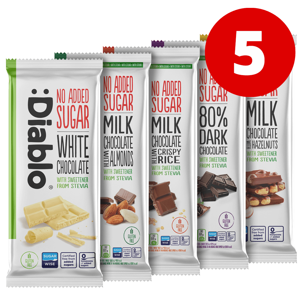 Diablo Chocolate Mixed - 5x75g. (No Added Sugar)