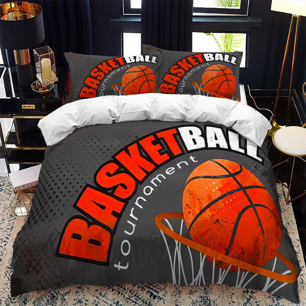 Barn Basketboll Påslakanset 3D King Queen Size Coolt Sporttema För Barn Barn Tonåringar Boll Spel Polyester Sängklädesset AU Single(140x210cm)