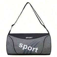 Casual Color Block Cylinder Sport Shoulder Bag, Casual Letter Pattern Cylinder Sport Gym Bag, Portable Zipper Lightweight Handbag Fashion Unisex Daily - Grey