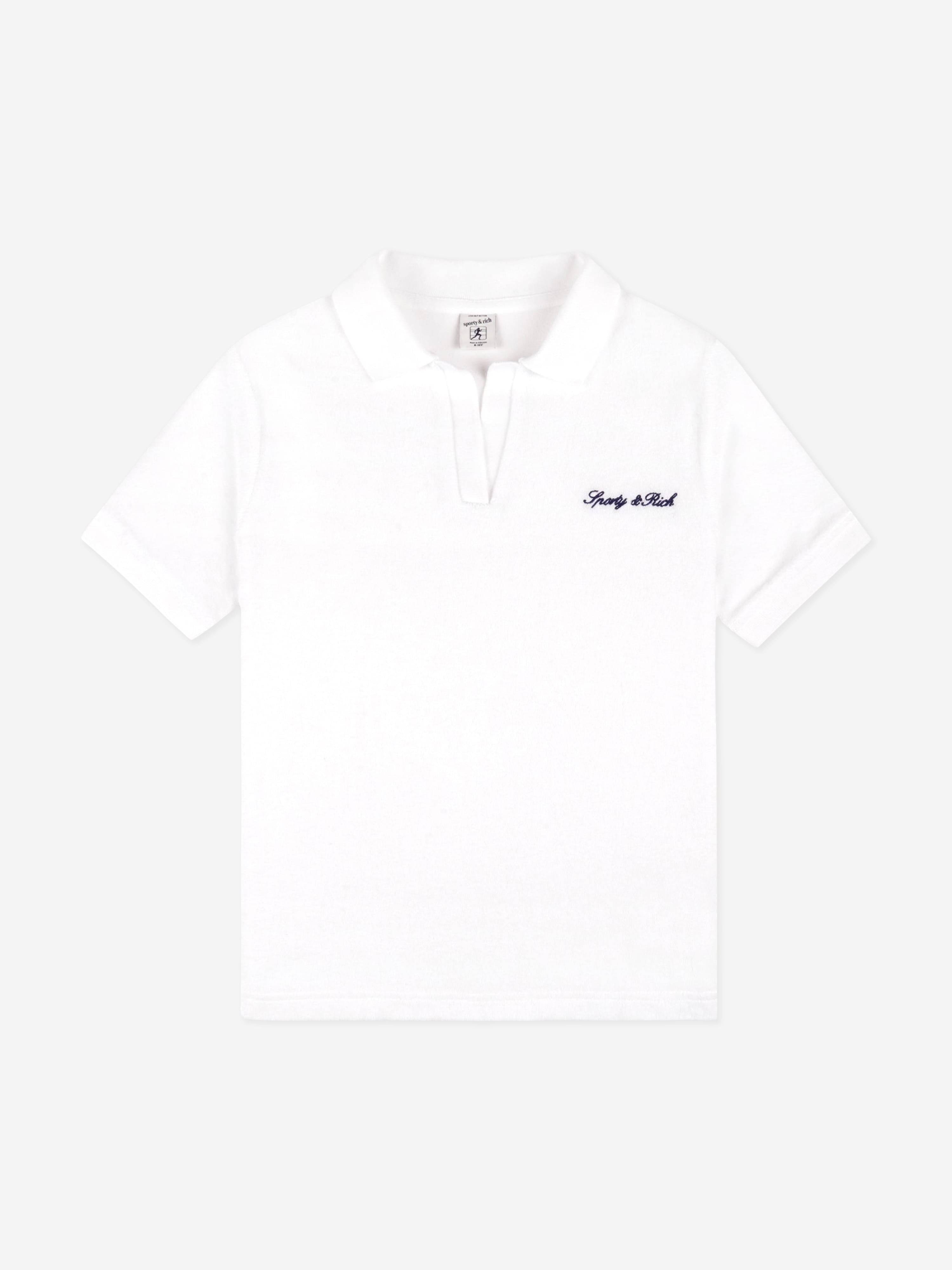 Sporty & Rich Kids Signature Logo Terry Polo Shirt in White - White / 10 - 12 Yrs (10 - 12 Yrs)