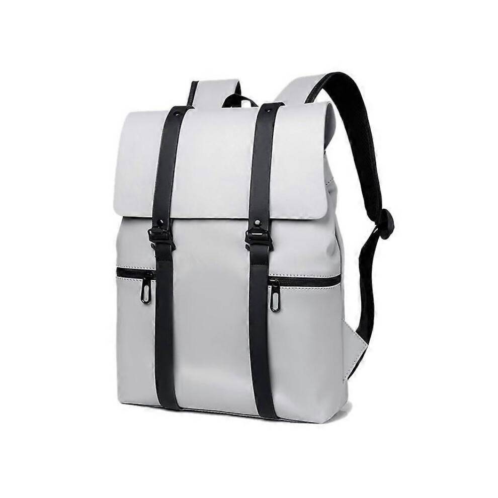 (Beige) B679 Stylish Casual PU Leather Backpack Waterproof Laptop Dual Shoulders Bag