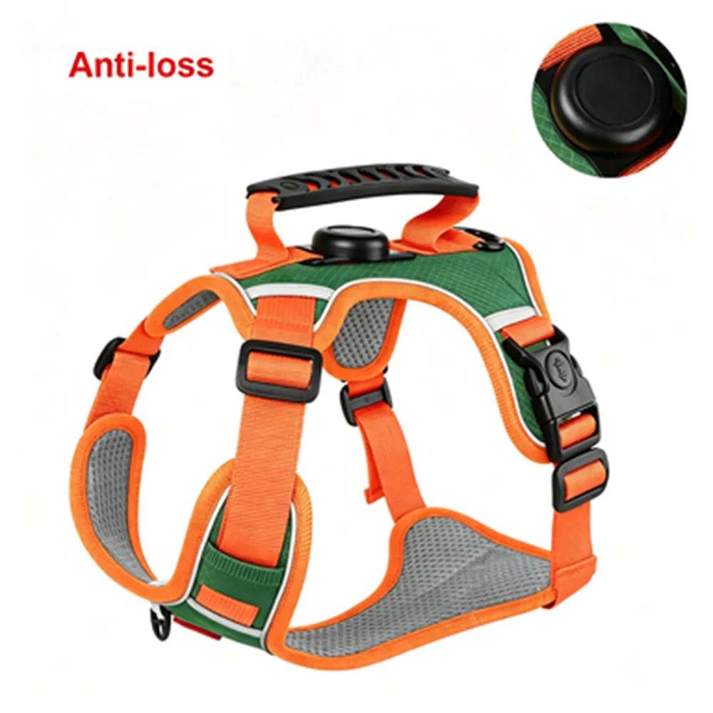 Reflective No-Pull Dog Harness Vest with AirTag Holder - Green Orange / M / SPC (M)