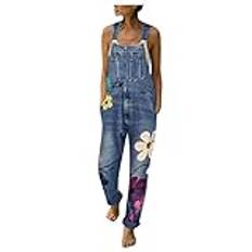 Hängselbyxor dam jeans blommor: Baggy-overall med justerbara byxhållare, jeans hängselbyxor dam långa oversize jeans stretch jeansoveraller vintage jeans hängselbyxor med vida ben sommarbyxor jeans,