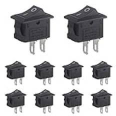 VEXUNGA Mini vippströmbrytare vippströmbrytare 2-polig på/av minibåt omkopplare AC 250 V 3 A 125 V 6 A 2 stift 2 position svart rektangel infälld brytare liten inbäddad (10 stycken)