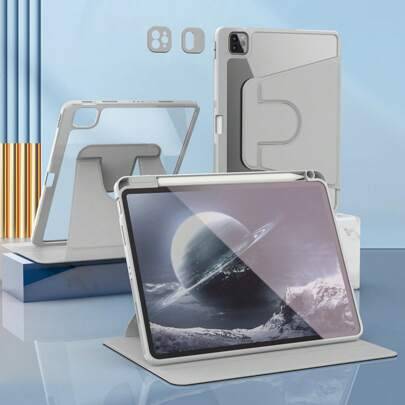 360° roterande skyddsfodral med Apple Pencil-hållare kompatibel med Apple iPad, stötsäker, automatisk väckning/viloläge, justerbart stativ - grå (Multi-size)