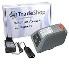 Trade-Shop 2-i-1 set: Li-Ion batteri 18 V/2 000 mAh laddare inkl. strömförsörjning kompatibel med Gardena 8025-20 Comfort vägg-slangbox 35 rull-up automatisk Li