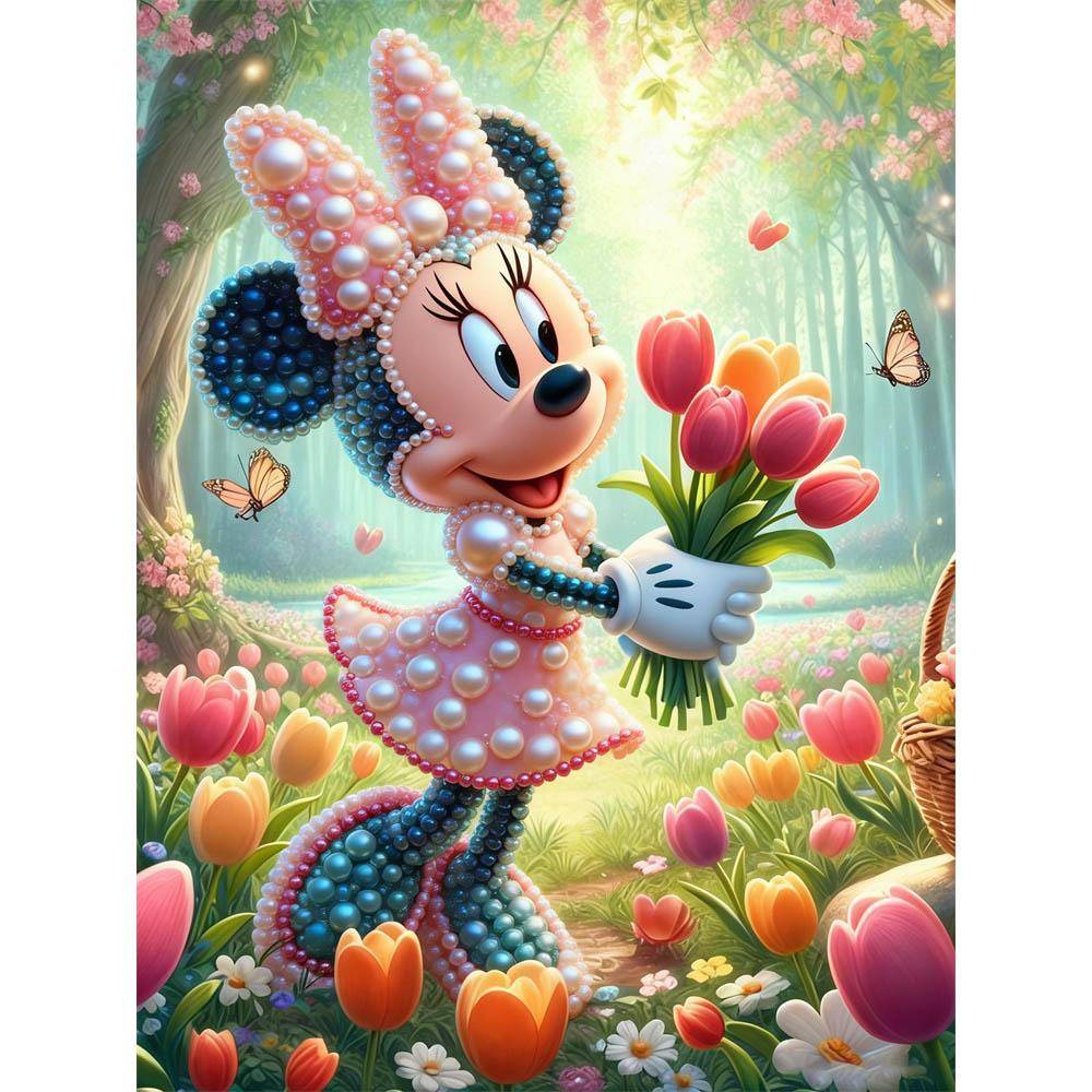 Disney Pearl Painting Minnie Spring Tulip Forest Creative Art 5D Pearl Embroidery Cross Stitch Kit Handmade DIY Home and Room Decor Gift 35x45cm