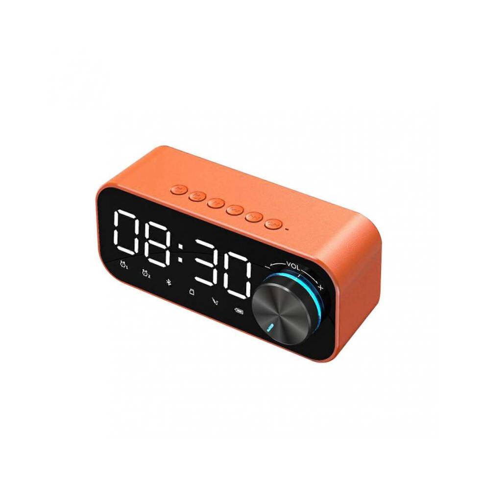 (Orange) Mirror Alarm Clock Bluetooth Speaker LED Digital Display Radio Alarm Clock Radio Wireless Subwoofer Music Player Table Clock