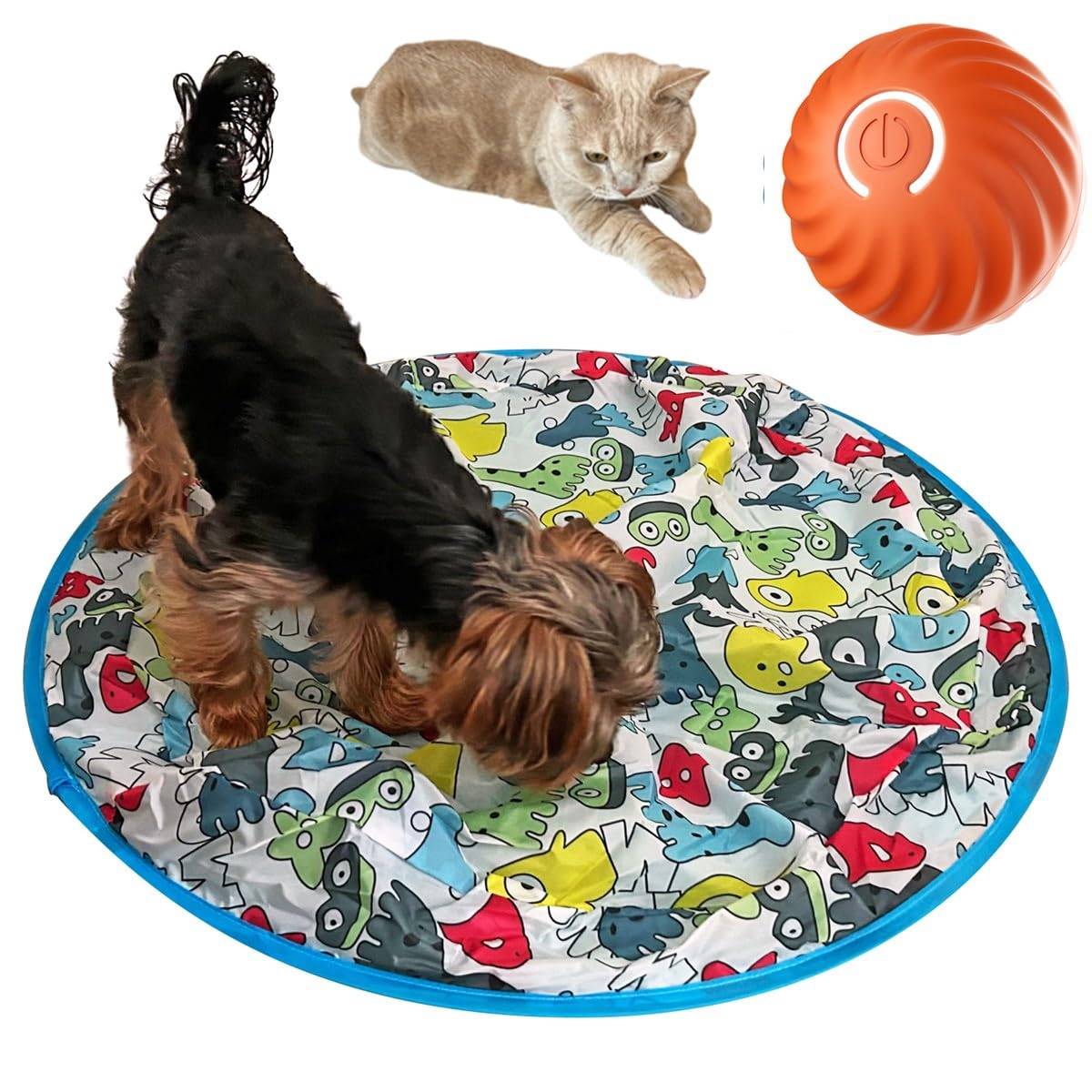 FOily TOily Dog Toy Ball Dog Toy Cat Cat Toy Automatic Electric Ball Digging Sheet Moving Light USB Charging Relieve Lack of Exercise for Small and blå