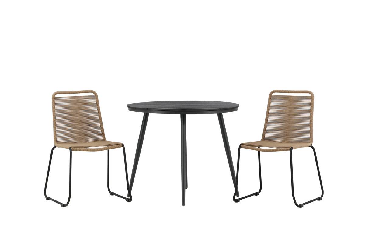 Venture Home Break & Lindos Runt Matbord ⌀90 Svart + 2 st Matstolar Brun