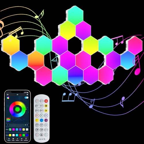 GIACOMO 20PCS LED Sechseck Gaming Wandleuchte, Hexagon RGB Panel, Smart Sechseck Wandleuchten Gaming Wand Licht App Steuerung Musik Sync,DIY Modular Geometry Assembly für Gamer Zimmer Room Decor