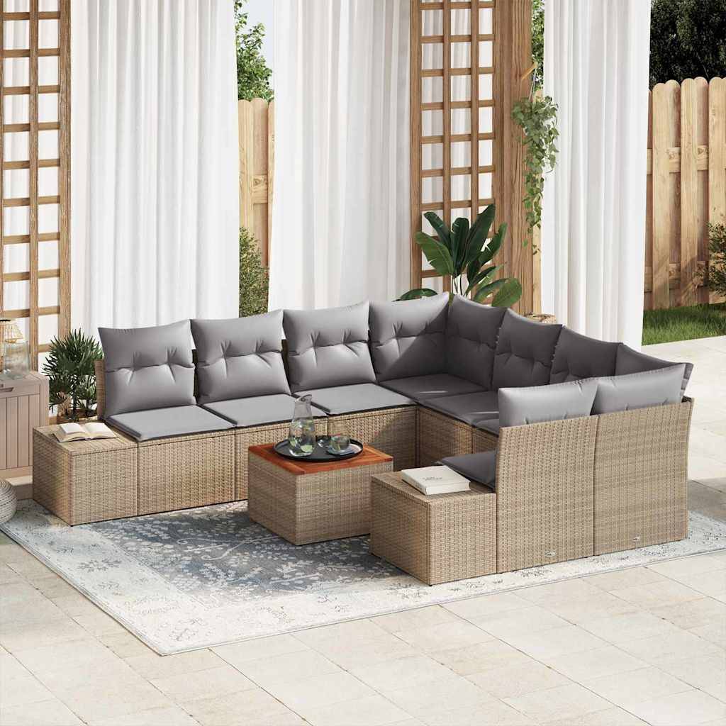 vidaXL Trädgårdsoffset 9 st Beige konstrotting