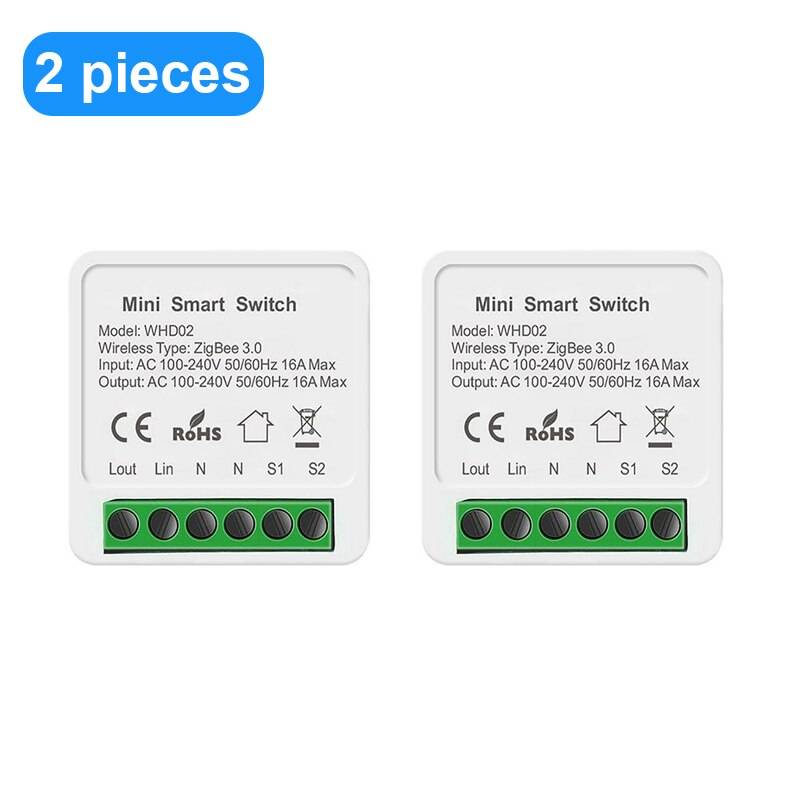 Tuya zigbee switch modul smart home 16a 100-240v arbeta med alexa google home yandex alice röst / fjärrstyrda timing switchar - 2 stycken