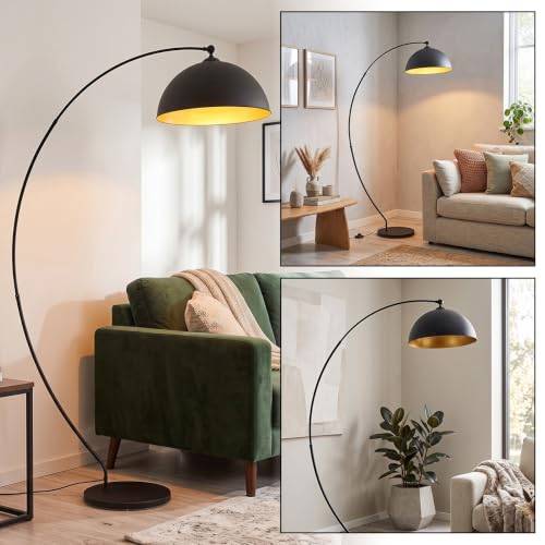 Golvlampa Miranda, vintage golvlampa av metall i svart/guld, 1 x E27-uttag, lampa i retrodesign med fotbrytare på kabeln i bladguldsoptik, utan glödlampor