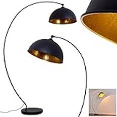 Golvlampa Miranda, vintage golvlampa av metall i svart/guld, 1 x E27-uttag, lampa i retrodesign med fotbrytare på kabeln i bladguldsoptik, utan glödlampor