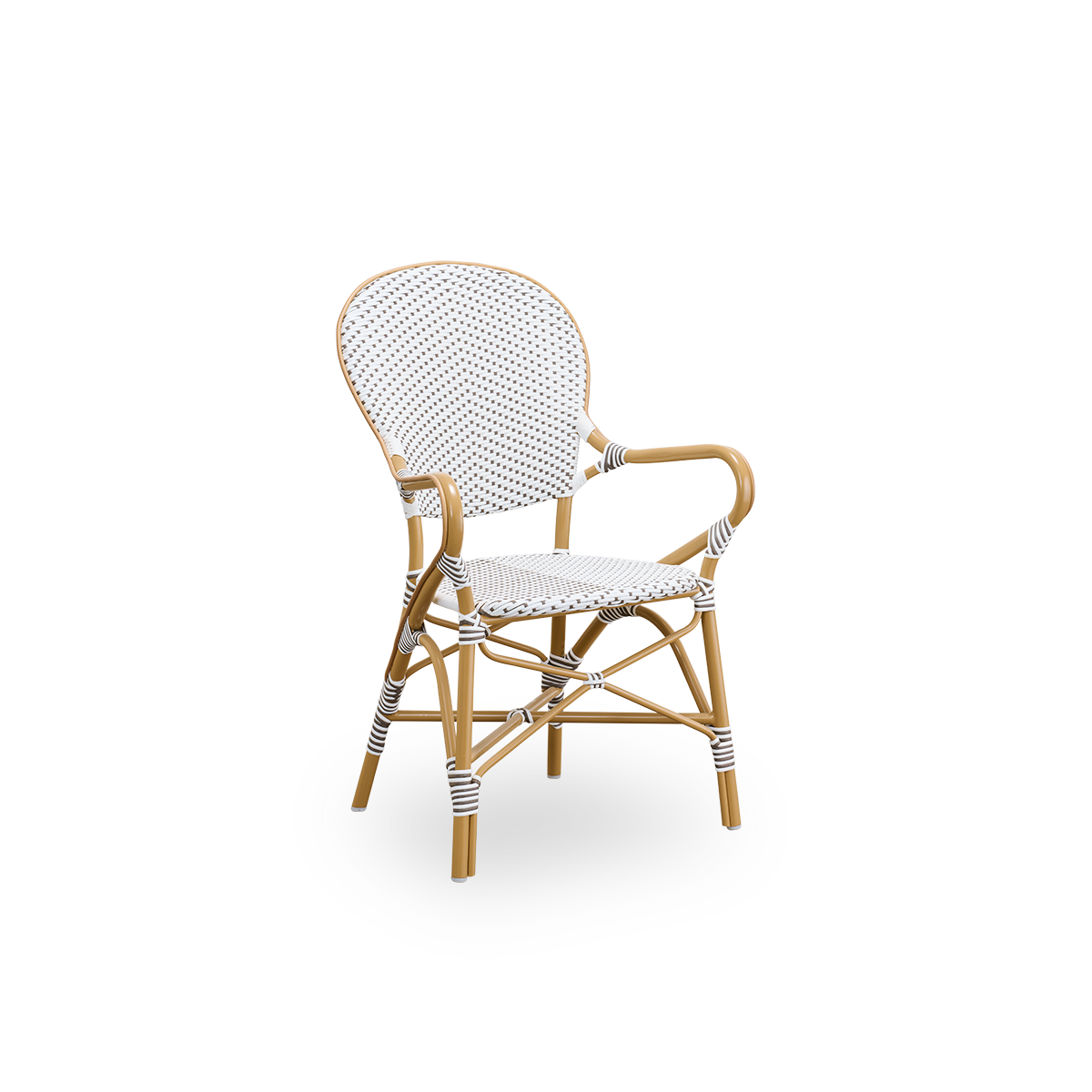 Isabell Exterior Caféstol m/ Armlæn - Almond aluminium frame | White w/ cappuccino dot ArtFibre / B452 | Tempotest | Black