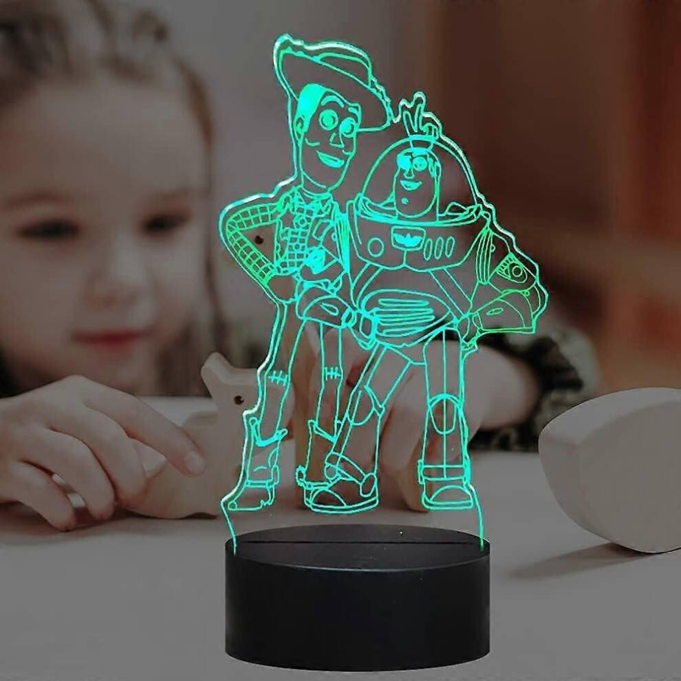 Toy Story Buzz Lightyear Sheriff Woody Night Light Tecknad Anime Figur 3D Visual LED-lampa 16 färg