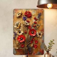 1st Vintage Metal Daisy Sign, dekorativ växt och blommig väggkonst, kreativ inredning för sportbar, café, garage, restaurang, hem, inomhus och utomhus - Multifärgad (En-Storlek)